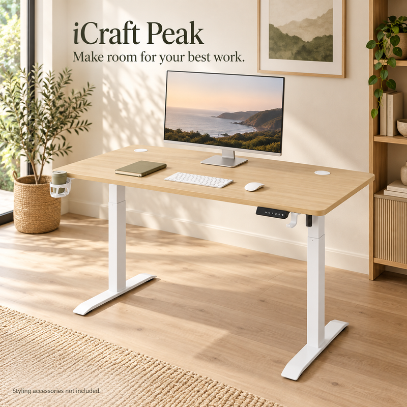 iCraft Peak wooden electric standing desk in a home office